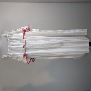 Terra & Sky White Black Red Striped Ruffled Shoulder Dress Size 1X (16W-18W) NWT